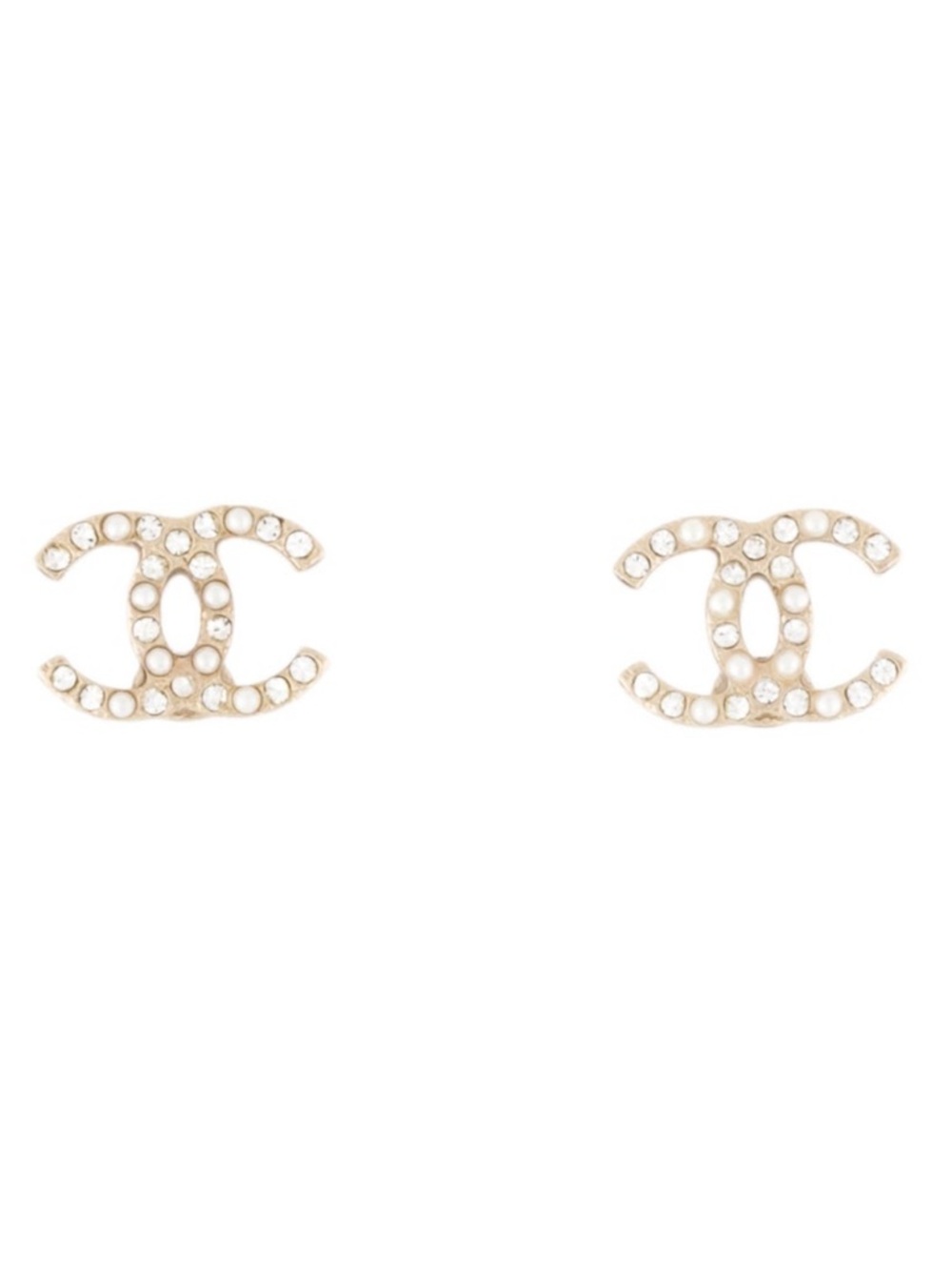 CHANEL Gold CC Logo Pearl-Stud Earrings